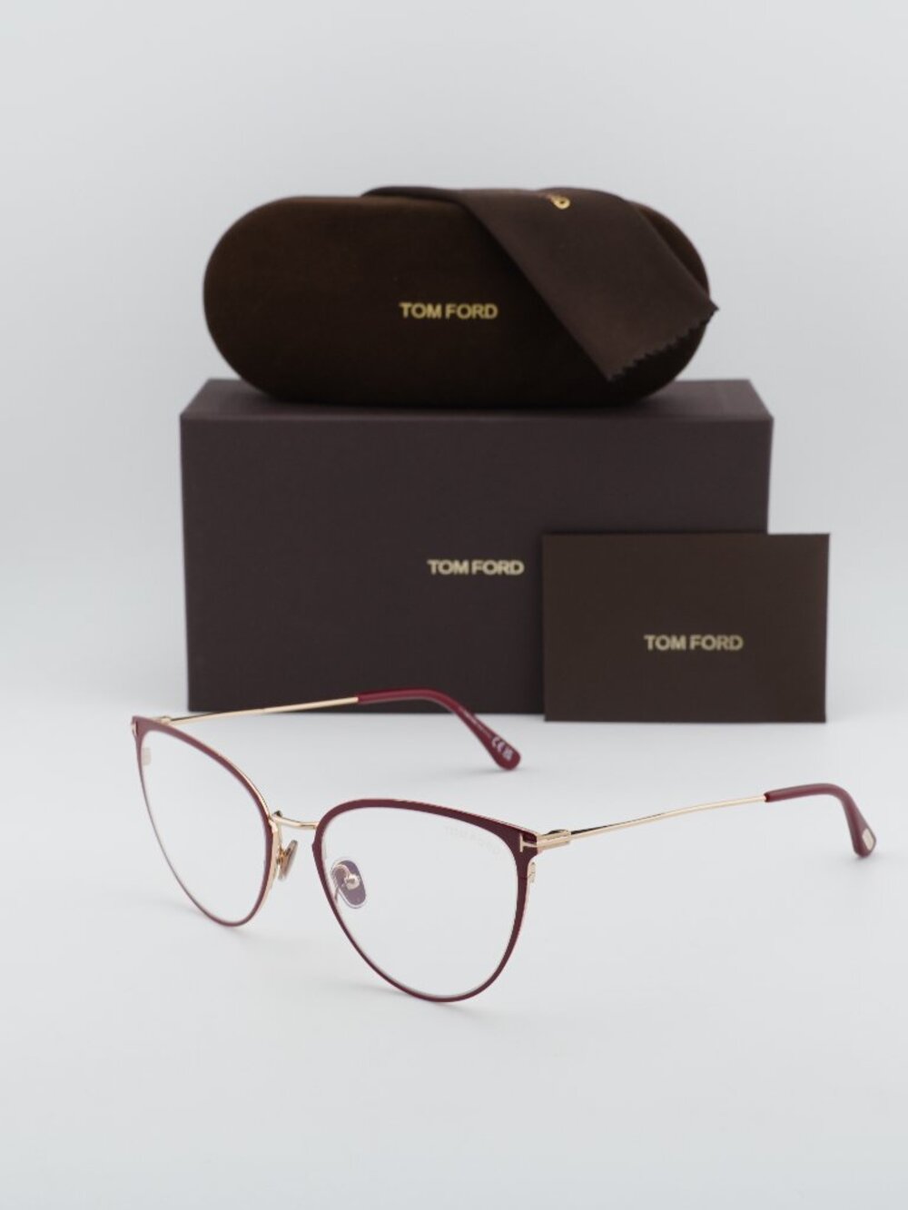 Tom Ford FT5840-B 066 Cat Eye Eyeglasses 56mm - Red / Gold / Blue Light Block